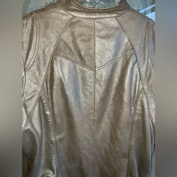 Bernardo Leather Jacket Gold Metallic Shimmer, Moto, Vintage, Retro Women’s M/L - Picture 7 of 13